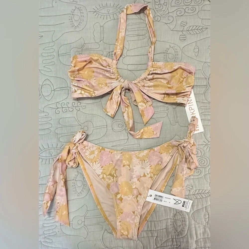 NWT MINKPINK Brianna Set Halter Bikini Top & Bottom Multi Sz M (US 6) Adjustable